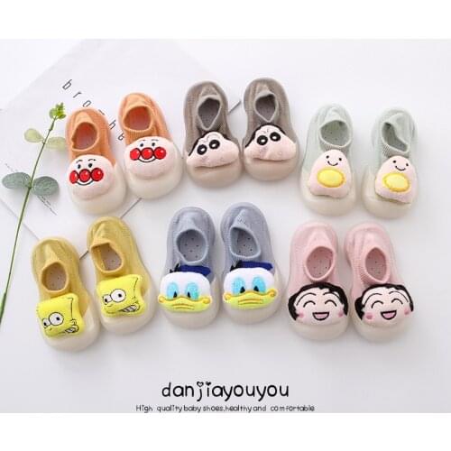 Baby Socks with Rubber Soles Floor Non-slip Cotton Cartoon Doll Socks with Bells Baby Girls Boys Soft Cute Boots Baby Shoes