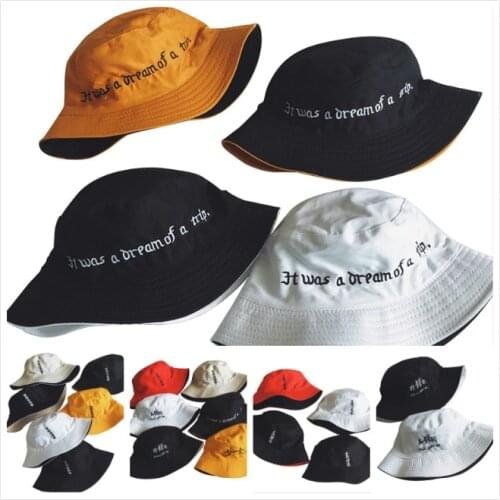 Double Sided Wear Finger Something Embroidery Panama Bucket Hat Hip Hop Hat Fisherman Hat Men Women Summer Bucket Cap