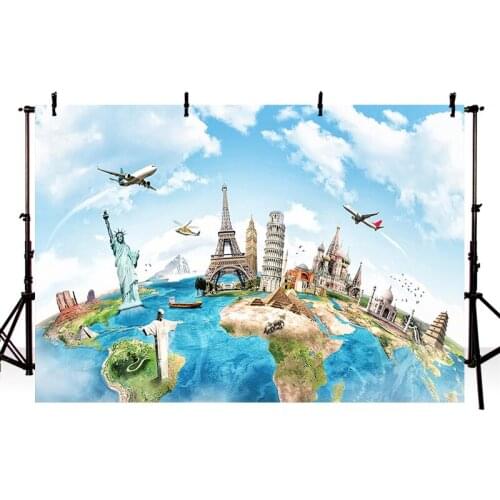Photograph Background World Famous Landscape Architecture Statue Pyramid Aircraft Blue Sky Photocall Studio Backdrop