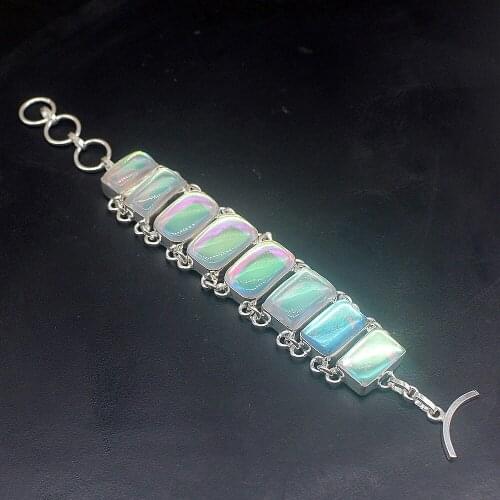 Hermosa Jewelry Perfect Mystical Colorful Topazz Silver Color Charms Links Bracelets for Women 7.25 inch FQ87