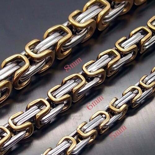 5/6/8mm Any Length Gold Silver Color Byzantine Stainless Steel Necklace Boys Mens Chain Necklace Fashion jewelry