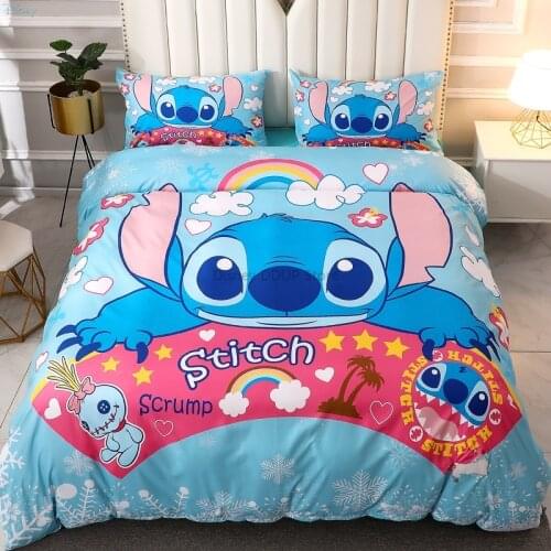 Cute Stitch Comforter Cover Bedding Sets Twin Full Queen Size Snow White Cinderella Aurora Princess Duvet Cover Sheet Pillowcase