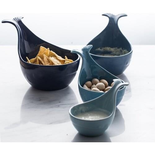 Creative Tableware Trending Products Dessert Plate Ceramics Whale Bowl Dish Baking Bowl Small Bowl for Household Use Porcelain