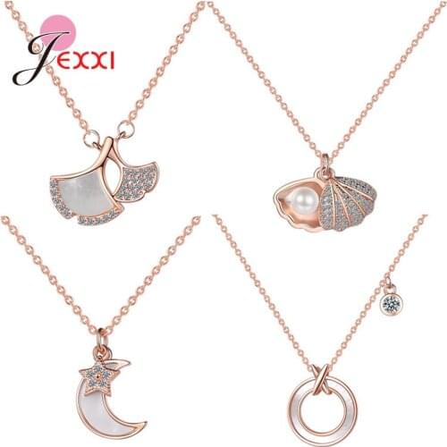 Cubic Zirconia CZ Pendant Necklaces 925 Sterling Silver Jewelry For Women Rose Gold Color Wedding Party Bijoux