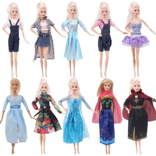 Doll Froezn Dsiney Barbies Elsa Princess Dress Cartoon Denim Skirt Vest Pants Daily Casual Wear Ken Accessories Girl`s Toy DIY