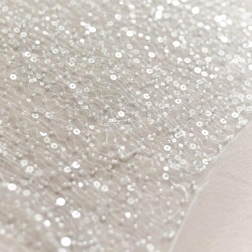 LASUI 1 meter Bead sequins gorgeous Heavy handmade mesh lace fabric diy noble decorative fabrics wedding dress X0483
