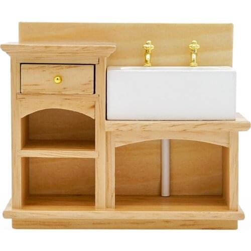 Odoria 1:12 Miniature Wooden Washbasin Cabinet Bathroom Bath Furniture Set Dollhouse Accessories Doll House Decoration