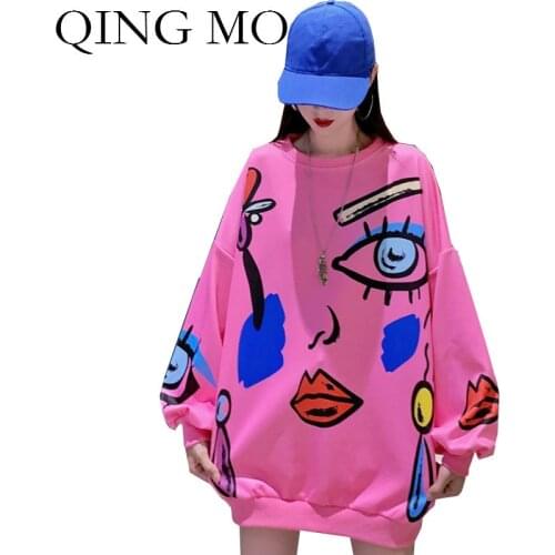 Spring Pink White Women Pullovers Sweatshirt 2021 Women Printed Sweatshirt Female Personality Plus Size Sweatshirt ZQY4668
