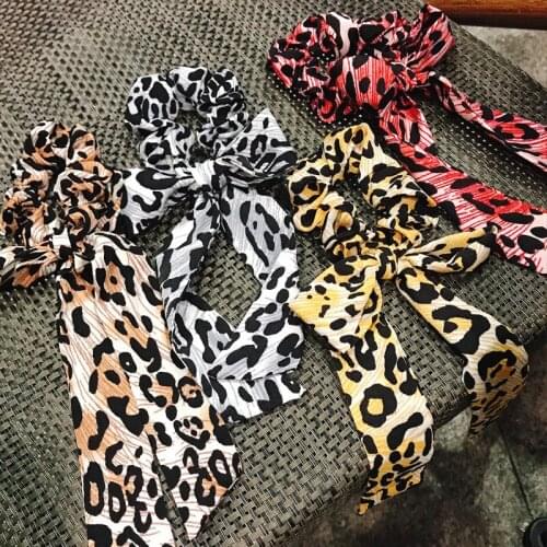 New fashion Leopard Floral Dot Streamers Scrunchies Women Hair Scarf Elastic Bow Hair Rope Ribbon Band Girls Hair Accessories