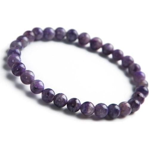 Wholesale 6mm Genuine Purple Natural Charoite Bracelets For Women Femme Charm Stretch Crystal Round Bead Bracelet