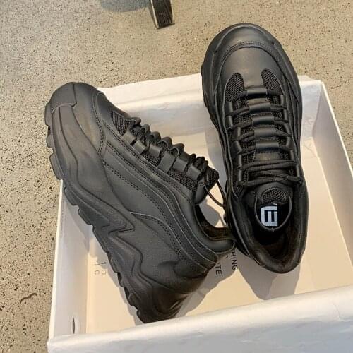 נעלי ספורט נשים Casual Sport Spring Autumn Sneakers Breathable Women Shoes Lace Up Female Boots Comrfortable Platform Shoe Black