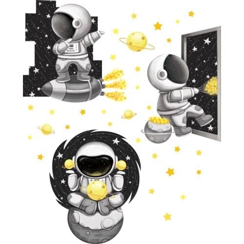 Removable Cartoon Space Astronaut Wall Stickers for Kids room Nursery Wall Decor PVC Wall Decals for Baby room Home Decoration