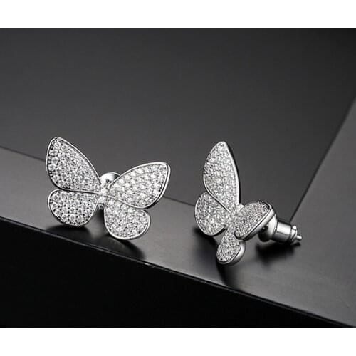 2018 Hot Copper Cubic Zirconia Exquisite butterfly Stud Earrings Women Fashion Cute for Girls Simple Elegant Woman Earrings