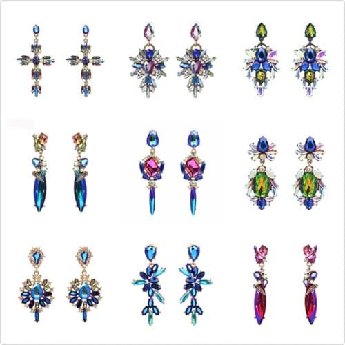 JURAN Women Drop Earrings Colorful Big Brand Design Luxury Starburst Pendant Crystal Stud Gem Statement Earrings Jewelry Gifts
