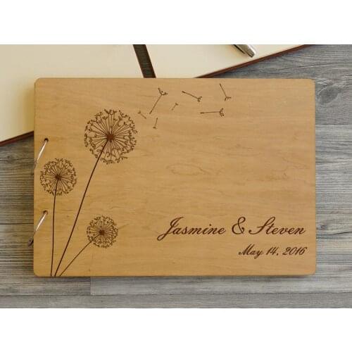 Wedding guest book alternative Dandelion flower Custom wedding guestbook Wood rustic anniversary guest book bridal gift