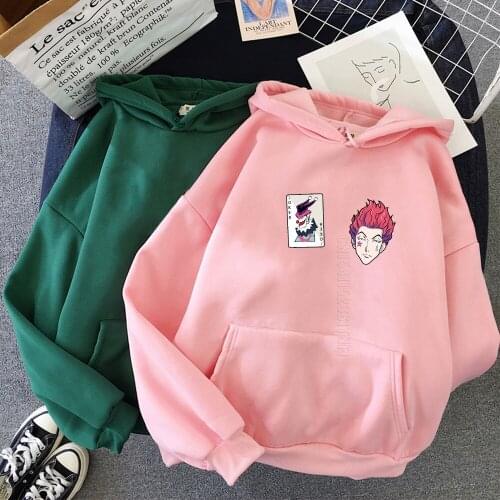 Anime Hoodie Women Hisoka Print Hunter X Hooded Tops Streetwear Men Haikyuu Daily Casual Pullover Pink Warm Coat