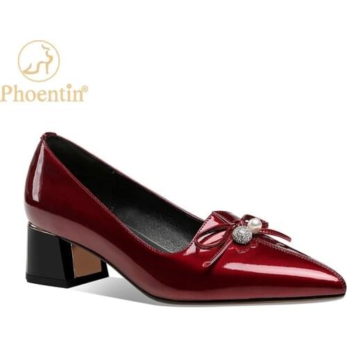 Phoentin Pearl Pumps Shoes Pointed Toe Cow Leather Bridal Heels Butterfly Knot Female Heel Dress Footwear 2021 Fashion FT1376