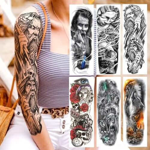 YURAN Tribal Worrior Knight Full Arm Tattoos Temporary War Of Gods Tattoo Sticker For Men Women Body Art Realistic Fake Tatoo 3D