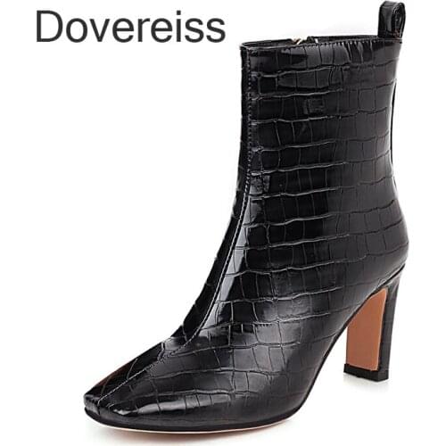 Winter For Woman New Fashion Sexy Consice Pure color Square Toe Green New Block heels Zipper Chunky Heels Ankle boots 34-43