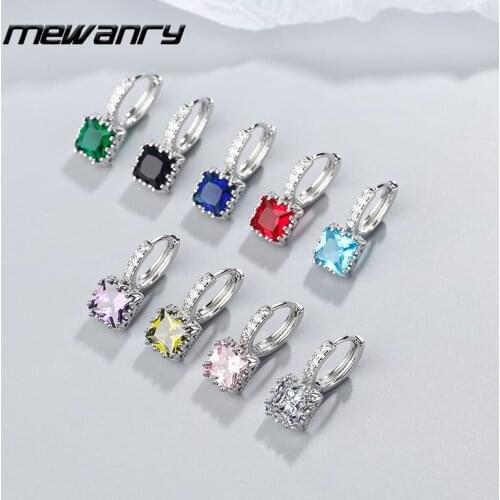 MEWANRY Prevent Allergy 925 Sterling Silver Hoop Earrings for Women INS Fashion Elegant Sparkling Colored Zircon Bride Jewelry