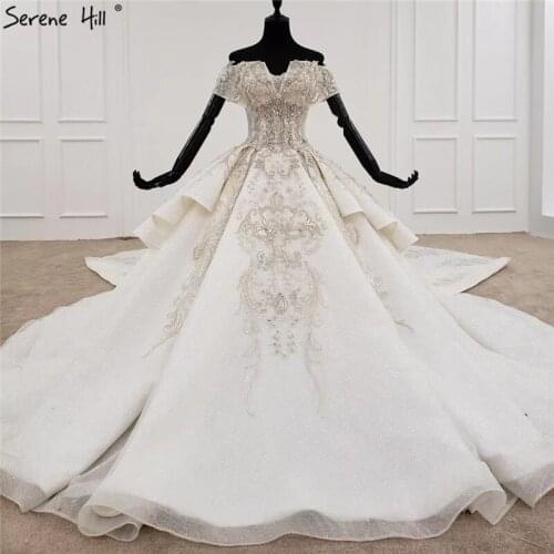 Serene Hill White Sweetheart Short Sleeves Luxury Wedding Dress 2020 Beading Suquins Sexy Dubai Bridal Gown Custom Made CHX0070