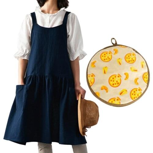 1 Pcs Washable Cotton Linen Kitchen Apron with Pockets & 1 Pcs 12Inch Tortilla Pancake Warmer Pouch
