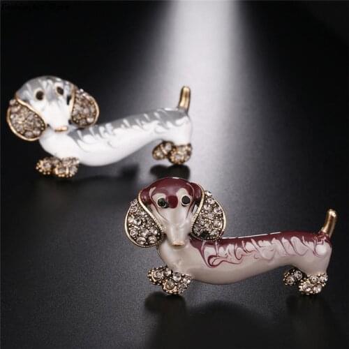1Pc Women Trendy Crystal Pin Lovely Metal Dog Animal Enamel Jewelry Brooches