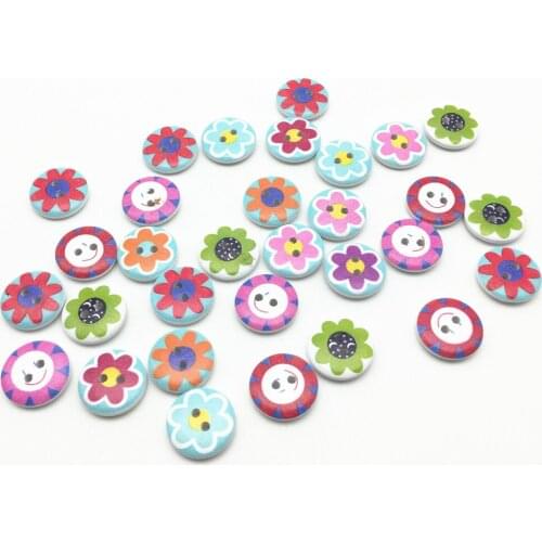 100pcs Wood Buttons 15mm Sunflowers Painted Sewing Round Button For Scrapbooking Embellishments