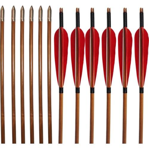 12Pcs Bamboo Shaft Arrows 33" Turkey Feather Traditional Arrow 500Spine for Recurve Bow Hunting