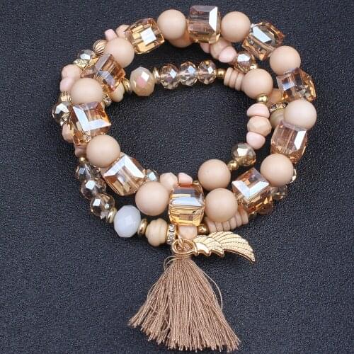 2017 Fashion 3Pcs/Set Beads Crystal Bracelet Femme Multilayer Tassel Charms Braclets Bangles for Women Pulseras Jewelry 6 Color