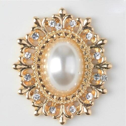40pcs Fashion oval Flat Back Rhinestone Button Pearl Wedding Embellishment Buckle