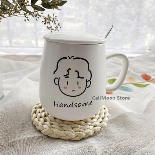 401-500ml Cartoon Cute Japanese Ceramic Mug Mug with Lid Spoon Water Cup Student Cup Milk Cup Coffee Cup Juice Tea Cup Gift Girl