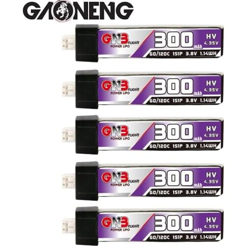 5PCS Gaoneng GNB 300mAh 1S 3.8V 60C/120C FPV Batteries PH2.0 Plug NO Wire 4.35V Lipo Battery Updated Verion of 300mah