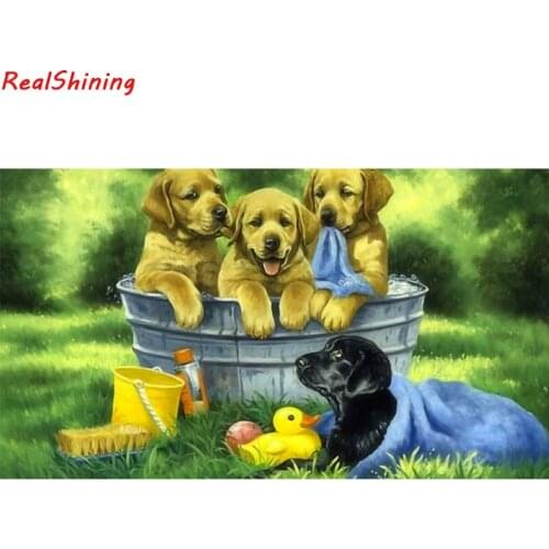 5D Diy Diamond Painting Cross Stitch full Square Diamond Embroidery Puppy taking a shower picture for room Decor H1241