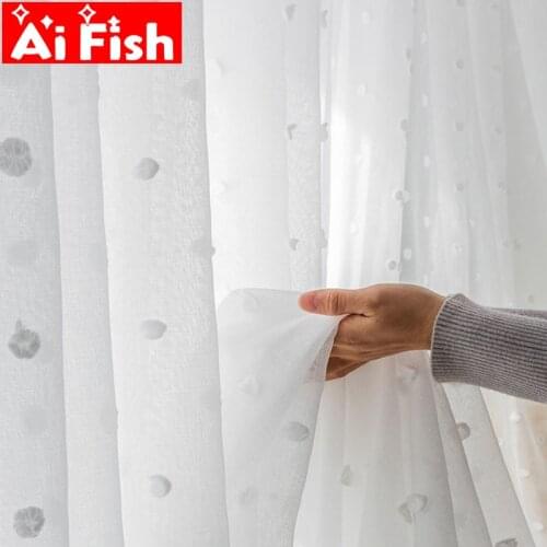 White Polka Dot Three-dimensional Wool Ball Tulle Curtains For Bedroom Nordic All-match Balcony Window Screen Voile Drapes #30