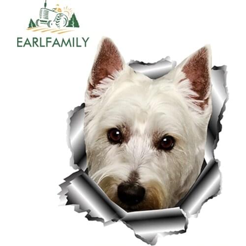 EARLFAMILY 13cm x 10.7cm 3D Westie Dog Vinyl Sticker Torn Metal Decal Animal Car Stickers Window Bumper Laptop Decor Car Styling