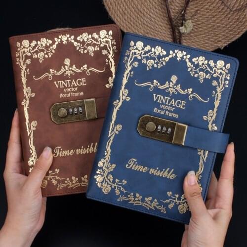 A5 PU Leather Planner Notebooks And Journals With Code Agenda Office Bussiness Secret Diary With Lock Notebooks School Supplies