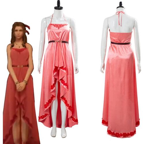 Final Cosplay Fantasy VII:7 Remake Aerith Wall Market the Honeybee Inn Peach Pink Long Gown Halter Dress Cosplay Costume