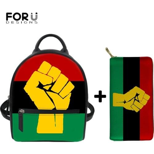 FORUDESIGNS Backpacks for Women Pan African UNIA Flag Print Leather Backpack&Purse 2pcs/set Ladies Mini Shoulder Bag Beach Bags