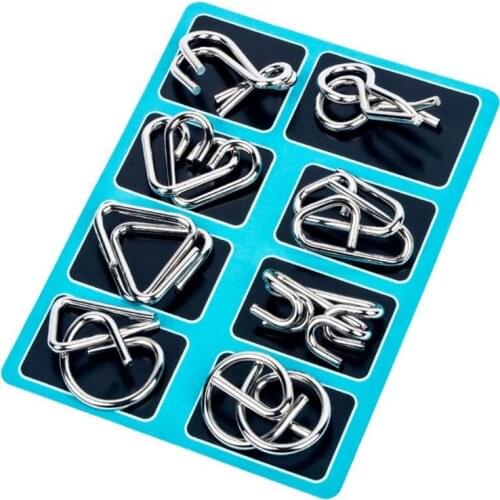 8pcs/Set Materials Metal Montessori Puzzle Wire IQ Mind Brain Teaser Puzzles for Children Adults Anti-Stress Reliever Toys Gifts