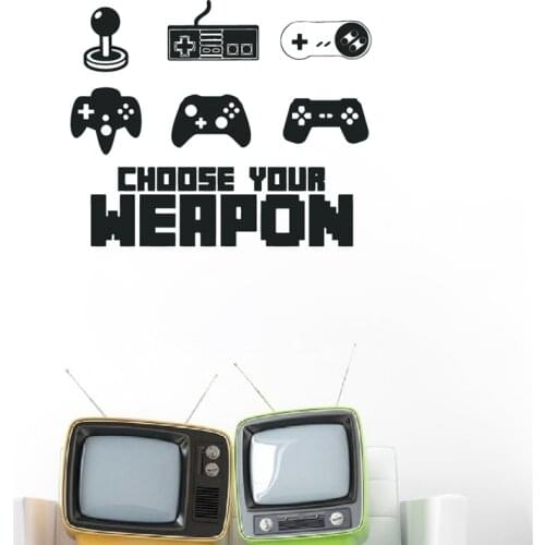 Game Controller Wall Sticker Choose Your Weapon Video Game Wall Decal Design Vinyl Gamer Mural Boys Room Playroom Decor