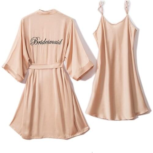 2PCS Robe Set Bride Embroidery Letter Kimono Bathrobe Gown Sexy Bridesmaid Wedding Sleepwear Casual Nightgown Intimate Lingerie