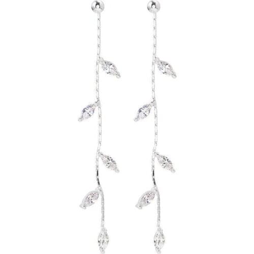 Korean Trend Leaves Branches Tassel Earrings Exquisite Rhinestone Stud Earrings Accessories Elegant Women Wedding Jewelry Gift