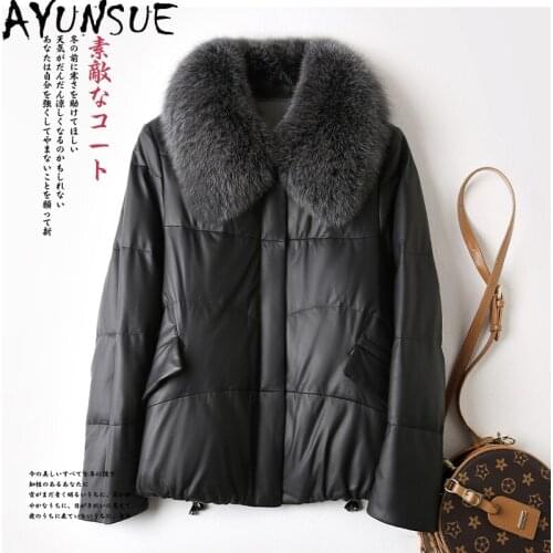 AYUNSUE Genuine Leather Down Jacket Women 2020 Real Fox Fur Collar Winter Sheepskin Coat Female Thick Warm Leather Jackets J6430