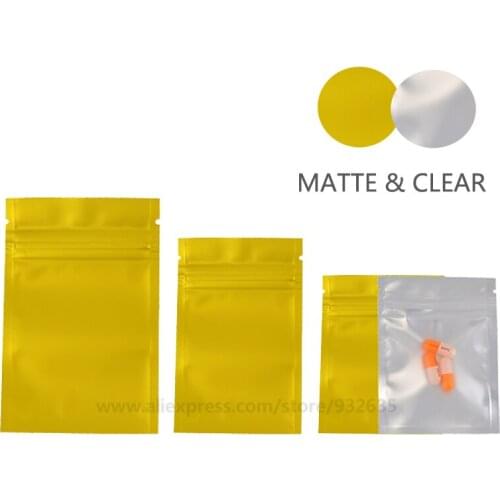 Matte Gold Bag Yellow Pouch Zip Lock Foil Bag For Food Storage Cosmetic Bag Colors For Snack,Tea,Accessories Pouches 100 Pcs