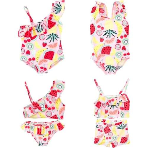 VOGUEON 2021 Fashion Toddler Baby Girls Kids Sleeveless Fruit Print Backless Cute One-Piece Swimsuits Beachwear Bathing Swimwear