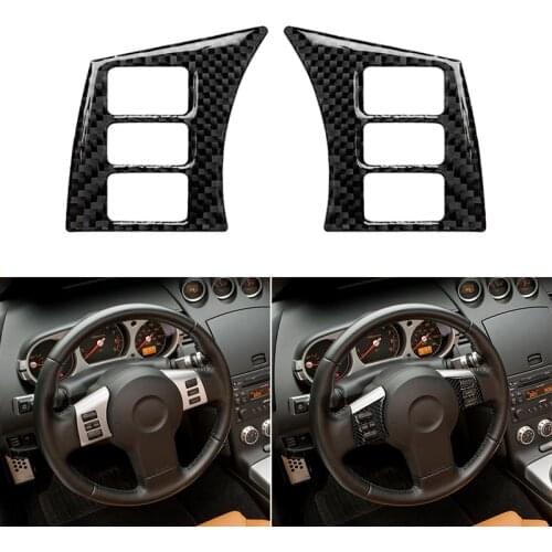 2pcs Resistant To Discoloration Carbon Fiber Inner Steering Wheel Button Trim Cover For Nissan 350Z Z33 2006-2009