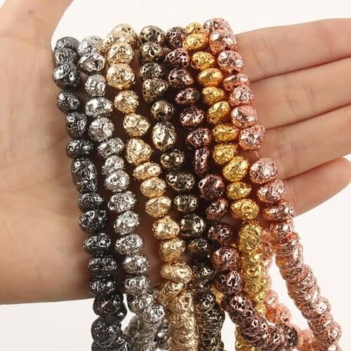 Natural Volcanic Rock Black Gold Color Lava Stone Bead Loose Spacer Beads For Jewelry Making DIY Bracelet Accessories 15'' 6-8mm