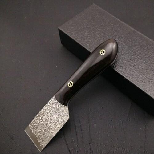 Baver Damascus Blade Cutting Knife Leather Craft Ebony Wooden Handel Skiver Cutter Tools