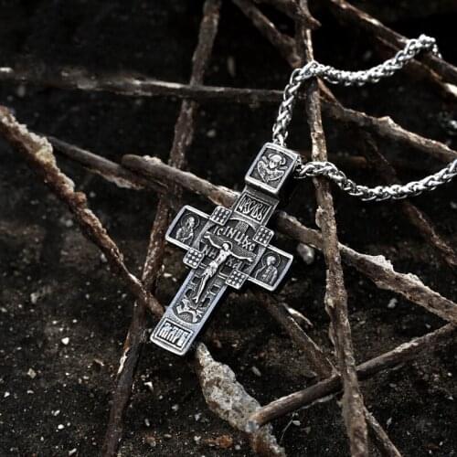 Retro Jesus Cross Necklaces Pendant Male 316L Stainless Steel Personality Pendants Silver Black Biker Creativity Jewelry